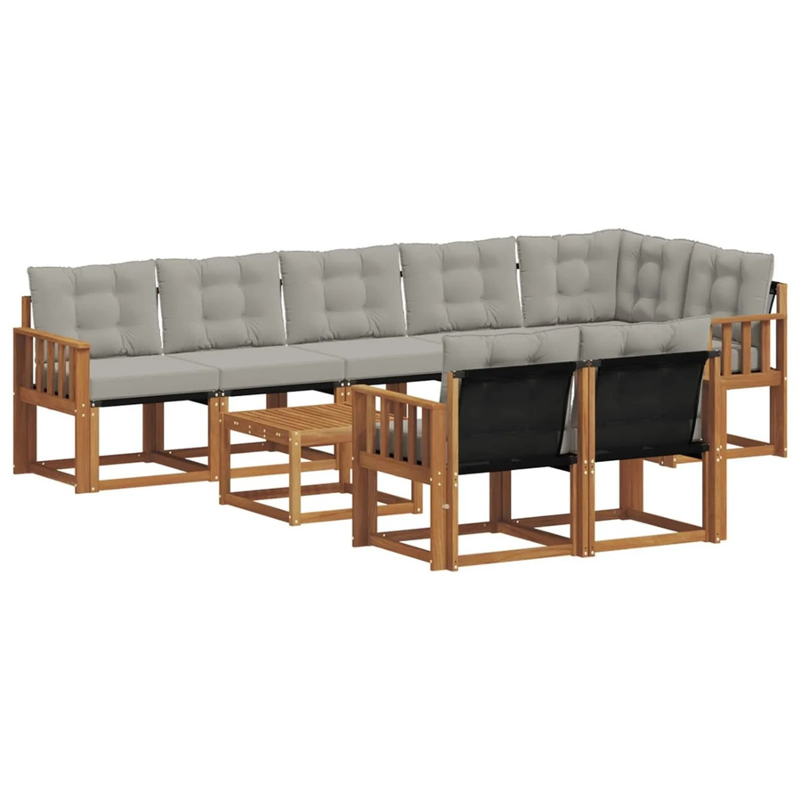 vidaXL Outdoor-Sofagarnitur 9-teilig aus Akazienholz mit Textilene und Kissen in Natur und Grau - Bild 2