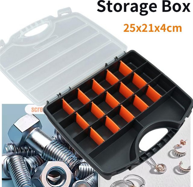 Transparente Aufbewahrungsbox aus Kunststoff mit Klappdeckel und abnehmbaren Trennwänden für Hardware-Teile oder Schmuck - Bild 1