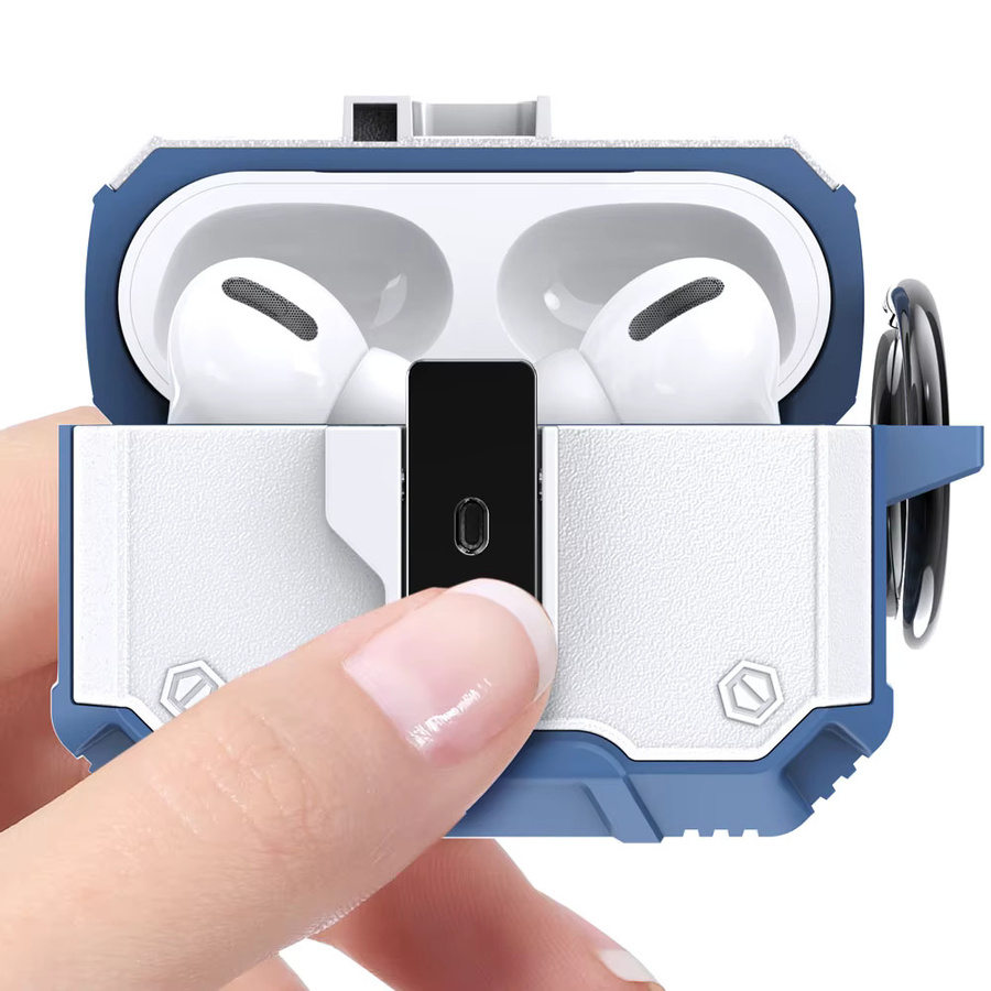 OTT-BOX Kopfhörerhülle für Apple AirPods Pro 2 3 4 in Blau mit Carbonfaser-Textur und stoßfestem Schutz - Bild 6