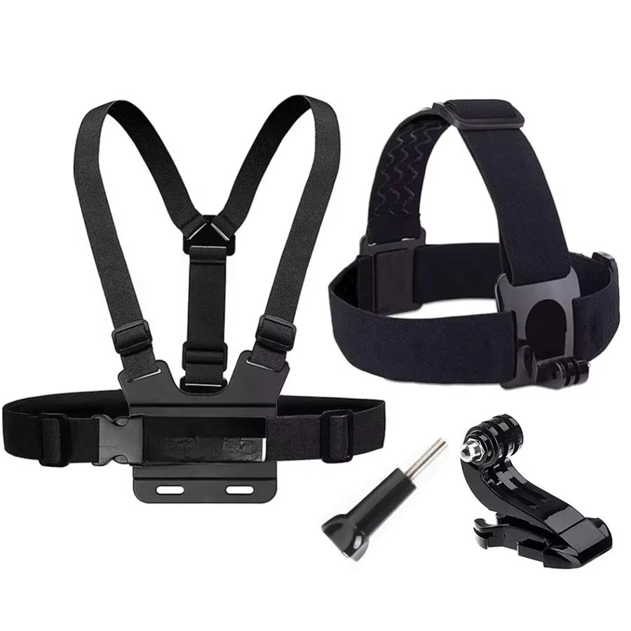 Brustgurt und Kopfband Set für Action Kameras wie GoPro Hero 12 11 10 9 8, Xiaomi Yi 4K und Sjcam Sj4000 in Schwarz mit J-Haken Halterung - Bild 7