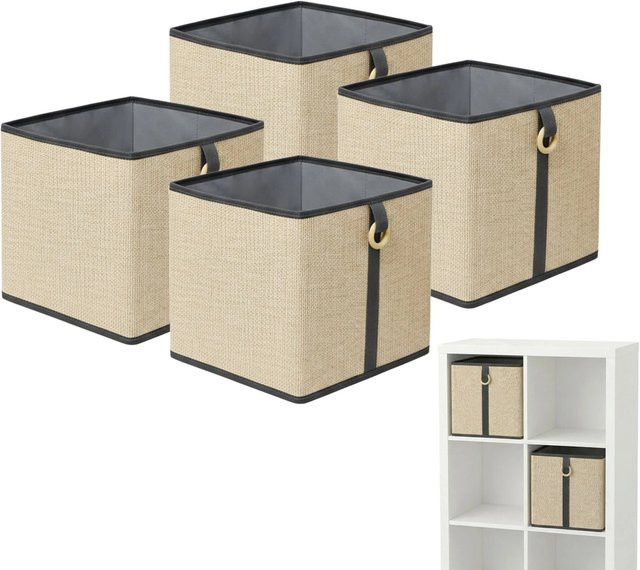 Relaxdays Aufbewahrungskorb Set 4er Pack aus Bambus in Natur, faltbar mit Griffring, B/T/H: 30 x 30 x 30 cm - Bild 1