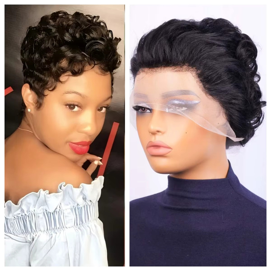 OYM HAIR Pixie Cut Perücke, Bouncy Curly, Brasilianisches Echthaar, Damen - Bild 2