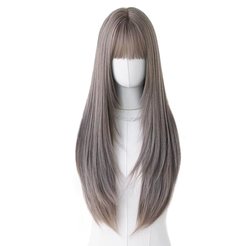 7JHH WIGS Perücke für Damen, lila-braun, lang, synthetisch, mit Pony - Bild 4