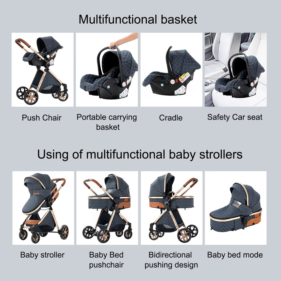 Prokoke 3-in-1 Baby-Kinderwagen Reisesystem in Weiß mit Babywanne, Autositz, Babytrage, Wickeltasche, Regenschutz und Moskitonetz, faltbar und wendbar - Bild 7