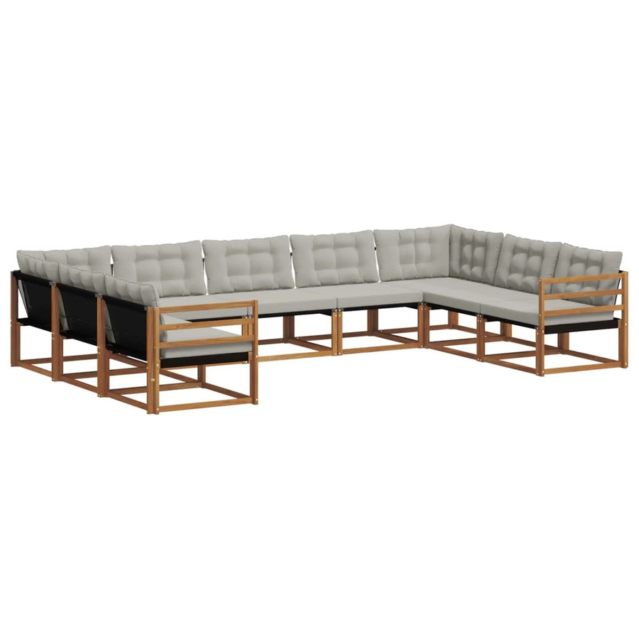 vidaXL Outdoor-Sofagarnitur 9-teilig aus massivem Akazienholz mit Textilene und Kissen in Natur und Hellgrau - Bild 2