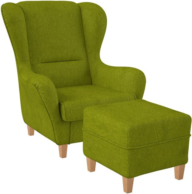 Supellex Sofia Ohrensessel mit Hocker im skandinavischen Design Vienna in Hellgrün - Bild 1