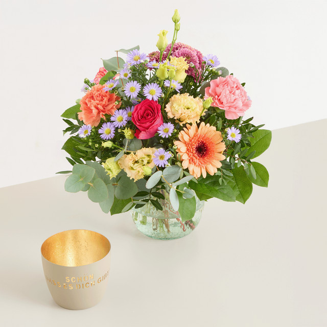 BLUME2000 Sonnengruß mit Windlicht Bouquet multicolour mixed - Bild 1