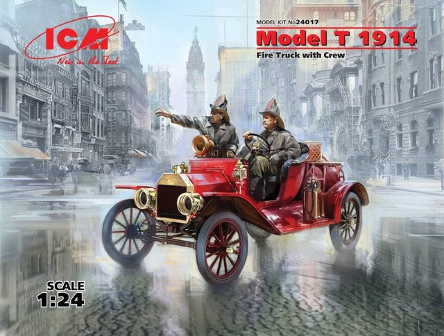 ICM Model T 1914 Fire Truck with Crew, Feuerwehr, 1:24, Rot - Bild 1
