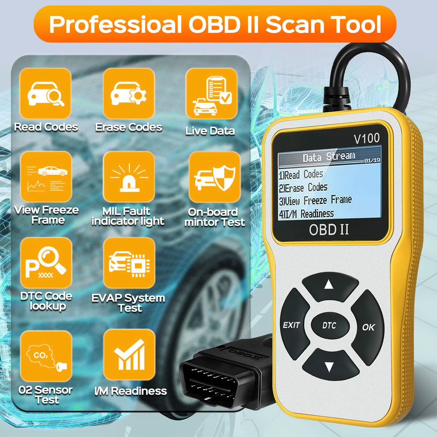RUOGINSS OBD2-Scanner Auto-Codeleser in Gelb mit CAN-Diagnose-Scan-Tool zum Lesen und Löschen von Motorfehlercodes - Bild 2