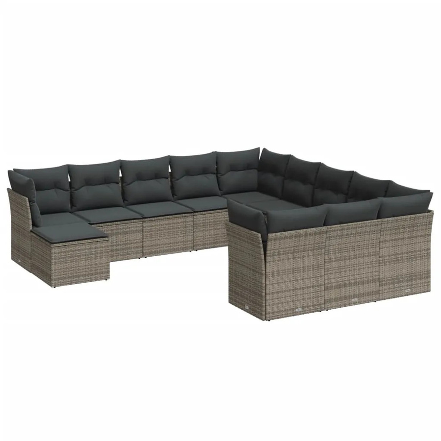 vidaXL 12-tlg. Garten-Sofagarnitur aus Poly-Rattan in Grau mit Kissen und Stauraum - Bild 2