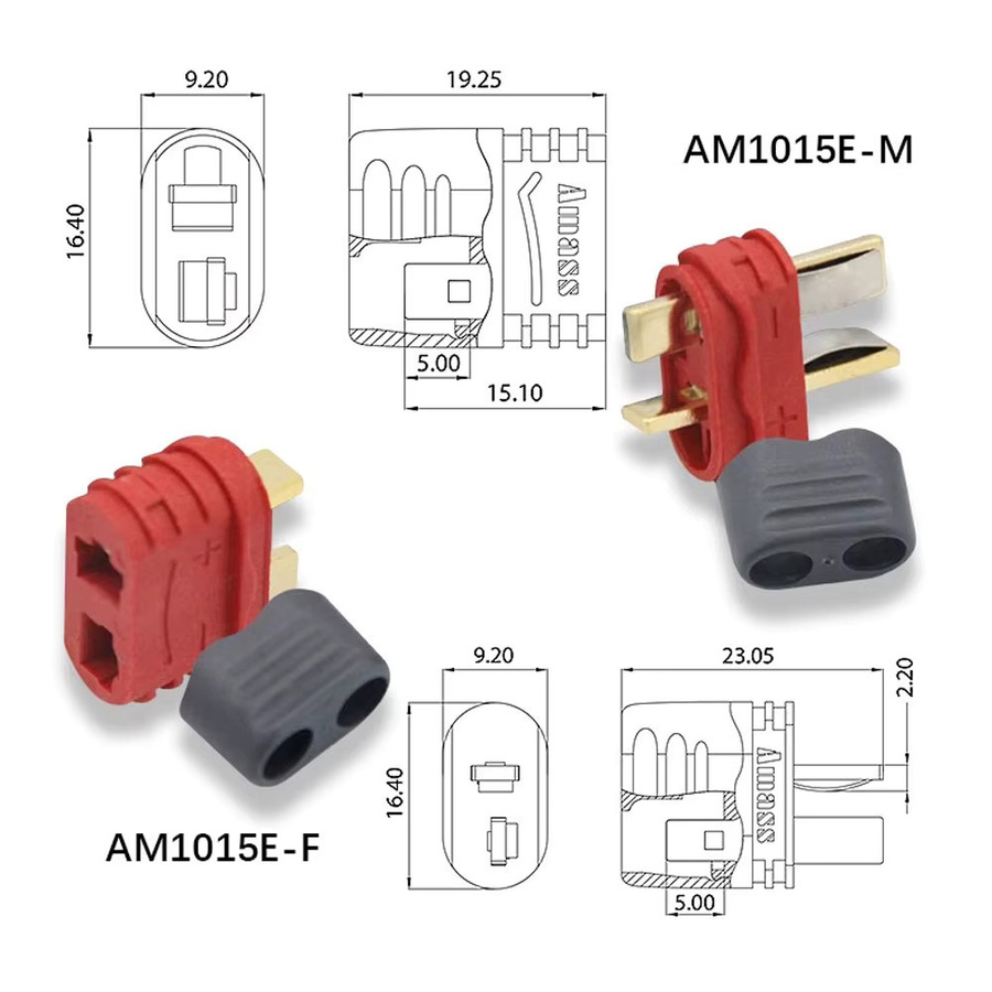 5 Paar Amass T Plug Deans Connector mit Mantelgehäuse in Rot für RC Lipo Batterien - Bild 3