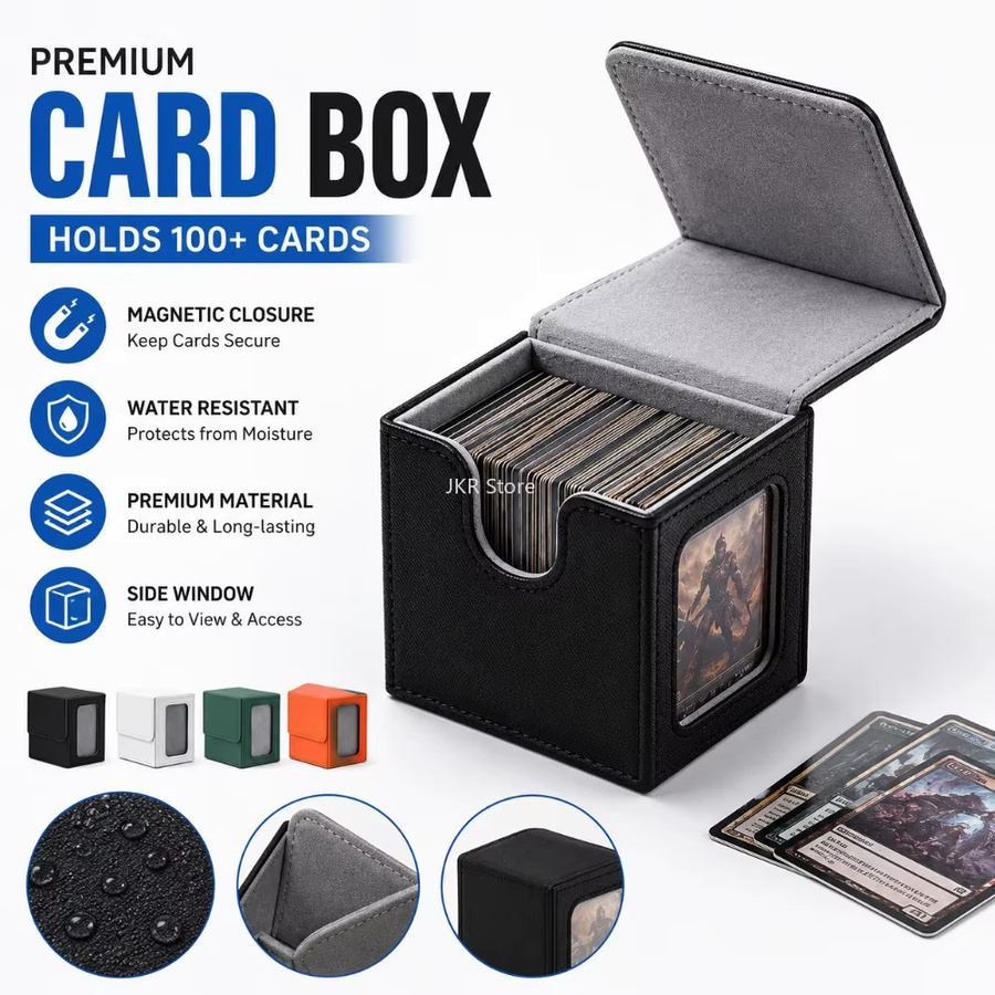 PU-Kartenaufbewahrungsbox mit Fenster und Magnetverschluss in Schwarz, fleckenresistenter und feuchtigkeitsbeständiger Kartenhalter mit Deckel, B/T/H: 10,5 x 8,5 x 0 cm - Bild 2