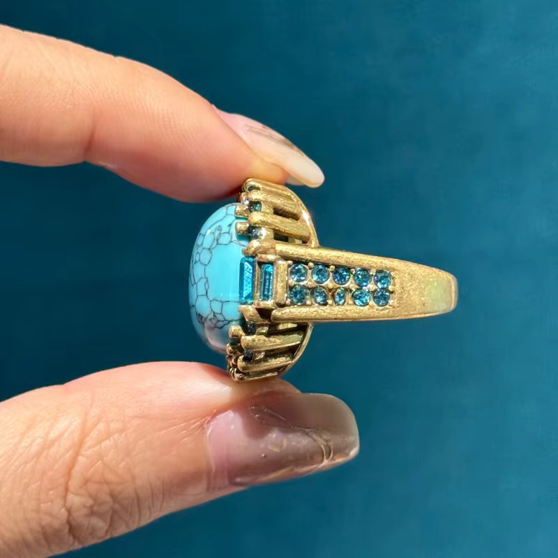 Icareu Ring, Türkis, Messing, Gold, Zirkonia, Kristall, Damen - Bild 3