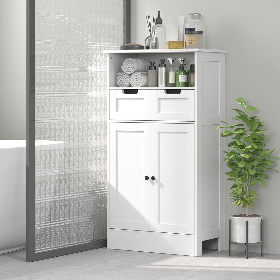 Aosom Badzimmerschrank Weiß mit 2 Schubladen und verstellbaren Ablagen, B/T/H: 60 x 30 x 108,8 cm - Bild 2