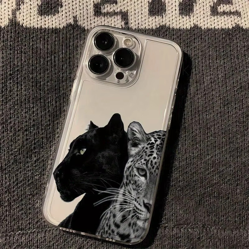 2er-Set transparente Anti-Drop Schutzhüllen mit Leopardenmuster in Schwarz und Grau für iPhone 17, 16 und 15 Serien (Plus, Pro, Max) - Bild 2