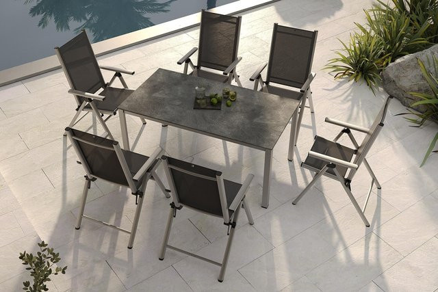 Kettler BasicPlus Pro Garten-Essgruppe aus Aluminium und Textilene in Silber/Anthrazit mit 6 Klappstühlen, Tisch B: 160 cm, T: 90 cm, H: 74 cm - Bild 1