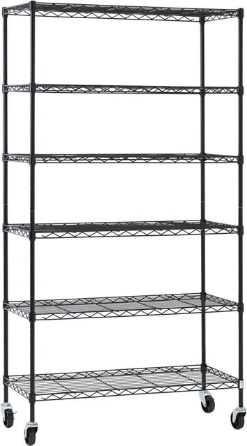 PROREGAL Gitterregal HADES Metallregal mit Rollen und 6 Gitterböden, Schwarz, H x B x T: 160 x 90 x 40 cm - Bild 1