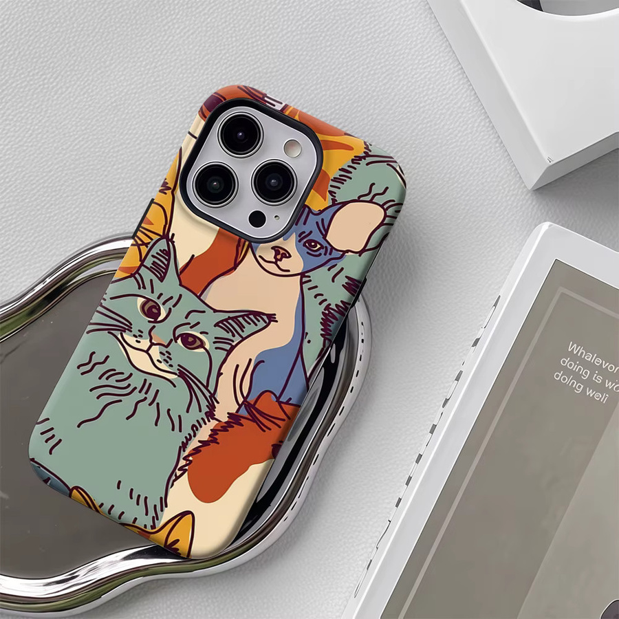 Cat Crowd Handyhülle für iPhone 17 16 15 14 13 12 11 Pro Max Plus mit doppelschichtiger Rückseite in Multicolour - Bild 5
