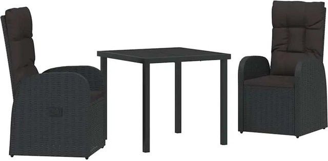 vidaXL Garten Essgruppe 3-teilig aus Poly-Rattan und Stahl in Schwarz mit Kissen und Glastisch - Bild 1