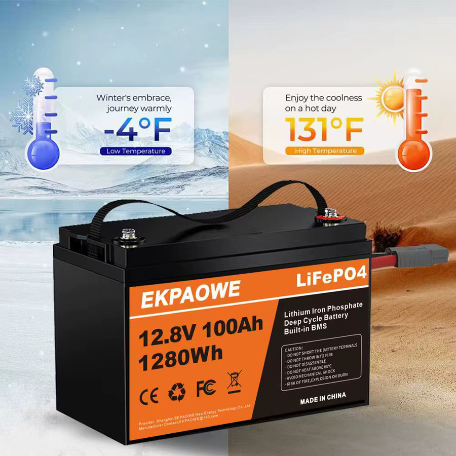 EKPAOWE LiFePO4-Batterie 100 Ah mit integriertem BMS, Lithium-Eisenphosphat-Zellen der Güteklasse A, Schwarz - Bild 2