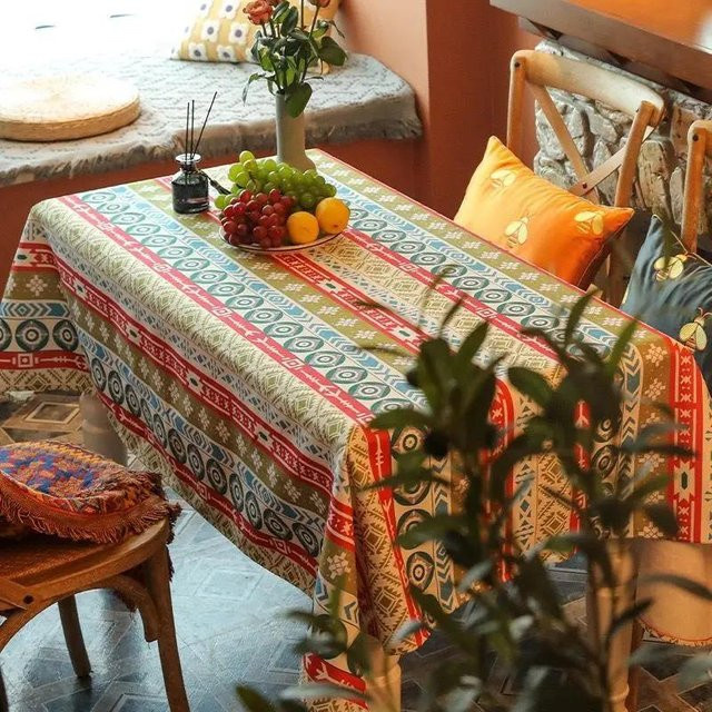 Wasserdichte und ölbeständige Tischdecke im Boho-Stil von Super Six, rechteckig und gestreift, Mehrfarbig, B/T: 65 x 65 cm - Bild 1