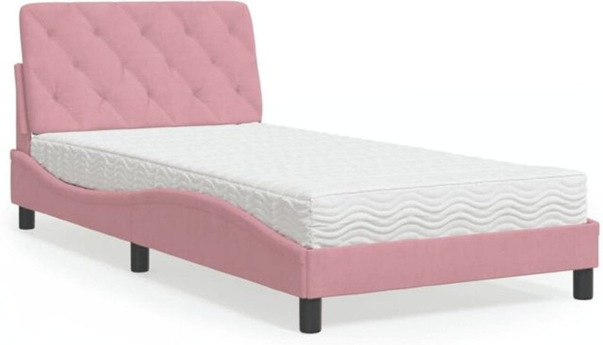 Polsterbett Vidaxl mit Matratze in Rosa und Weiß aus Samt, B/T/H: 100 x 200 cm - Bild 1
