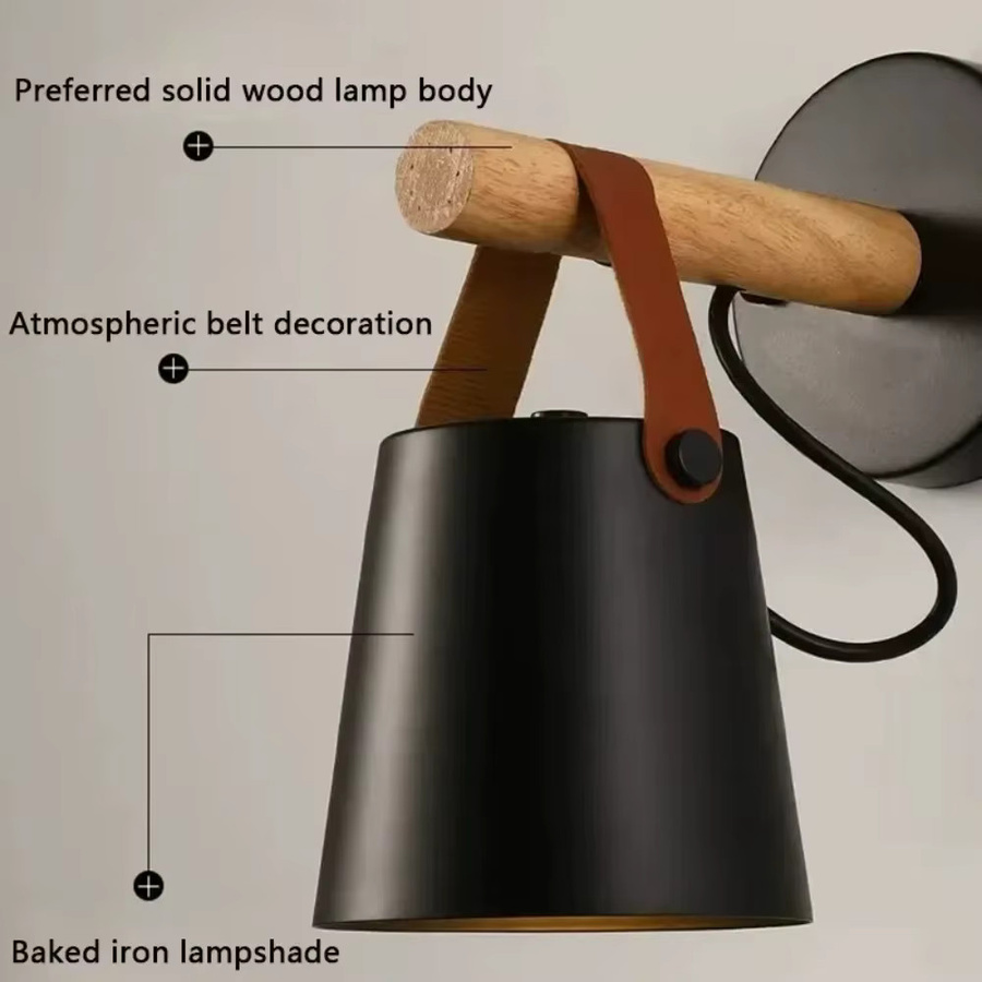 JOYINLED 2er-Set Moderne LED Wandlampe aus Holz und Metall für Schlafzimmer und Wohnzimmer mit E27 Fassung in Schwarz oder Weiß - Bild 2