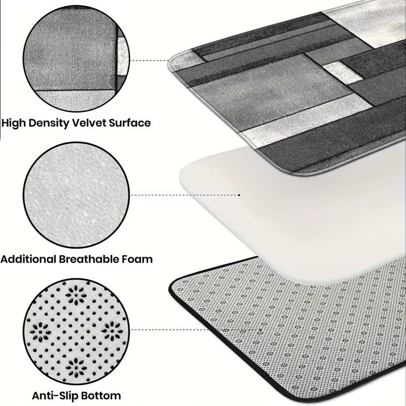 VIKAMA 2er-Set Küchenteppiche mit geometrischem Design in Schwarz-Weiß-Grau, rutschfest und saugfähig - Bild 6