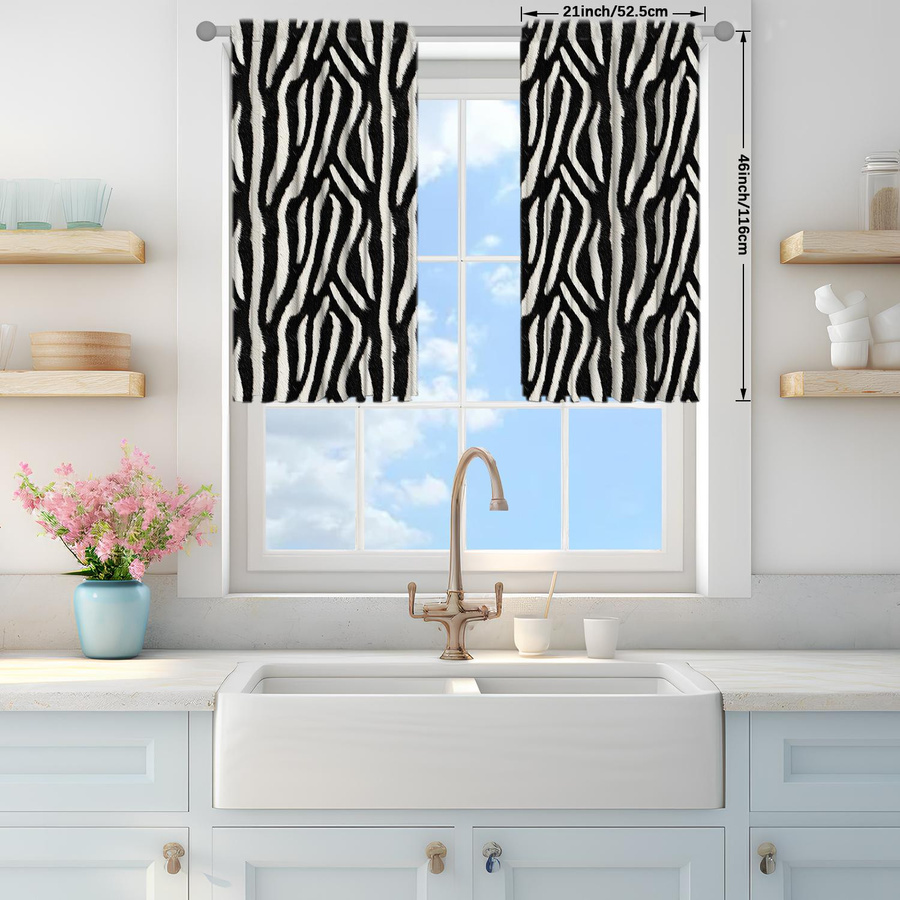2er-Set Vorhänge mit Zebrastreifen-Druck von Household supplies MH, halbtransparent, schwarz-weiß, Breite: 75 cm, Höhe: 165 cm - Bild 2