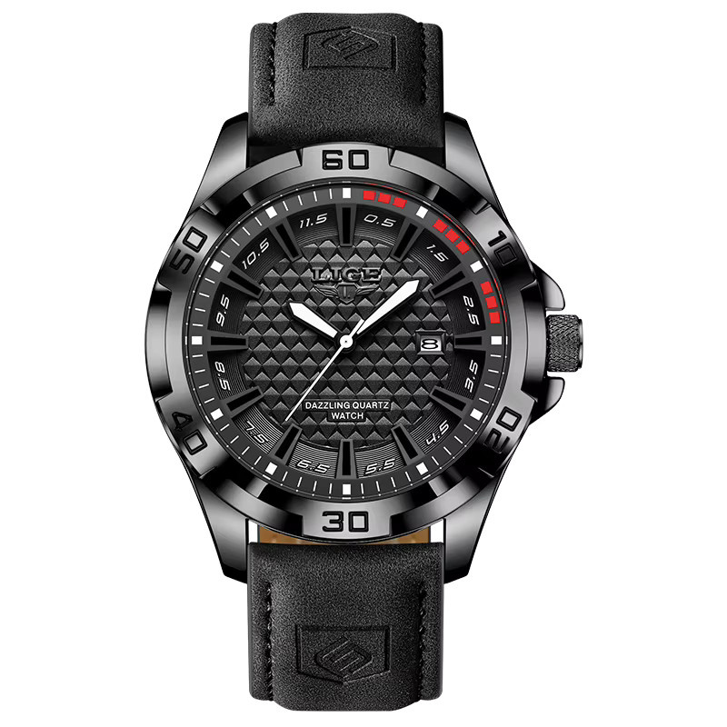 LIGE Armbanduhr Quarz, Lederarmband, Grün, Datum, Herren - Bild 7