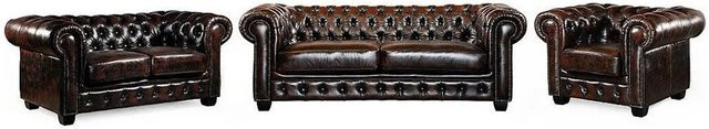 Vente-unique Couchgarnitur Brenton Chesterfield aus Leder in Schokobraun, B/T/H: 201 x 105 x 160 cm - Bild 1