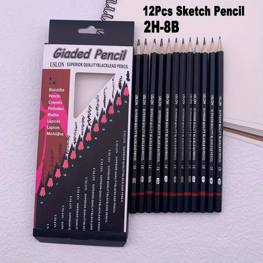 TWBEB 12-teiliges Profi Zeichenset mit Graphitbleistiften in den Härten 2H-8B für Skizzen und Kunst, Schwarz - Bild 2