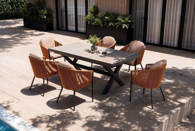 Siena Garden Garten-Essgruppe aus Aluminium, Keramik und Rope-Geflecht in Anthrazit und Orange mit ausziehbarem Tisch und 6 Diningsesseln, Tisch Breite: 200 bis 260 cm, Tiefe: 100 cm - Bild 1