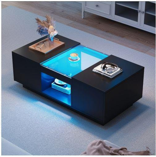 MUVOE Couchtisch in Schwarz mit Glasdeckel, LED-Beleuchtung und modernem Design, B/T/H: 100 x 50 x 35,5 cm - Bild 1
