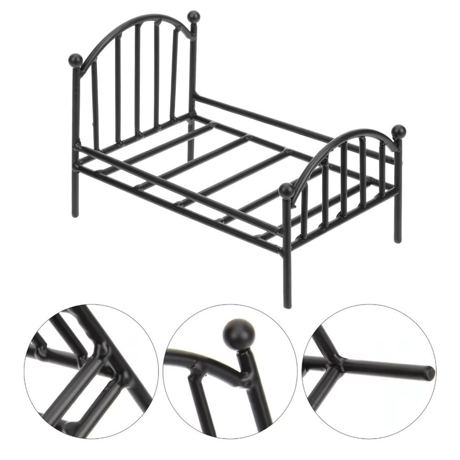 SIRENXI Puppenhaus Bett, Metall, Schwarz - Bild 2
