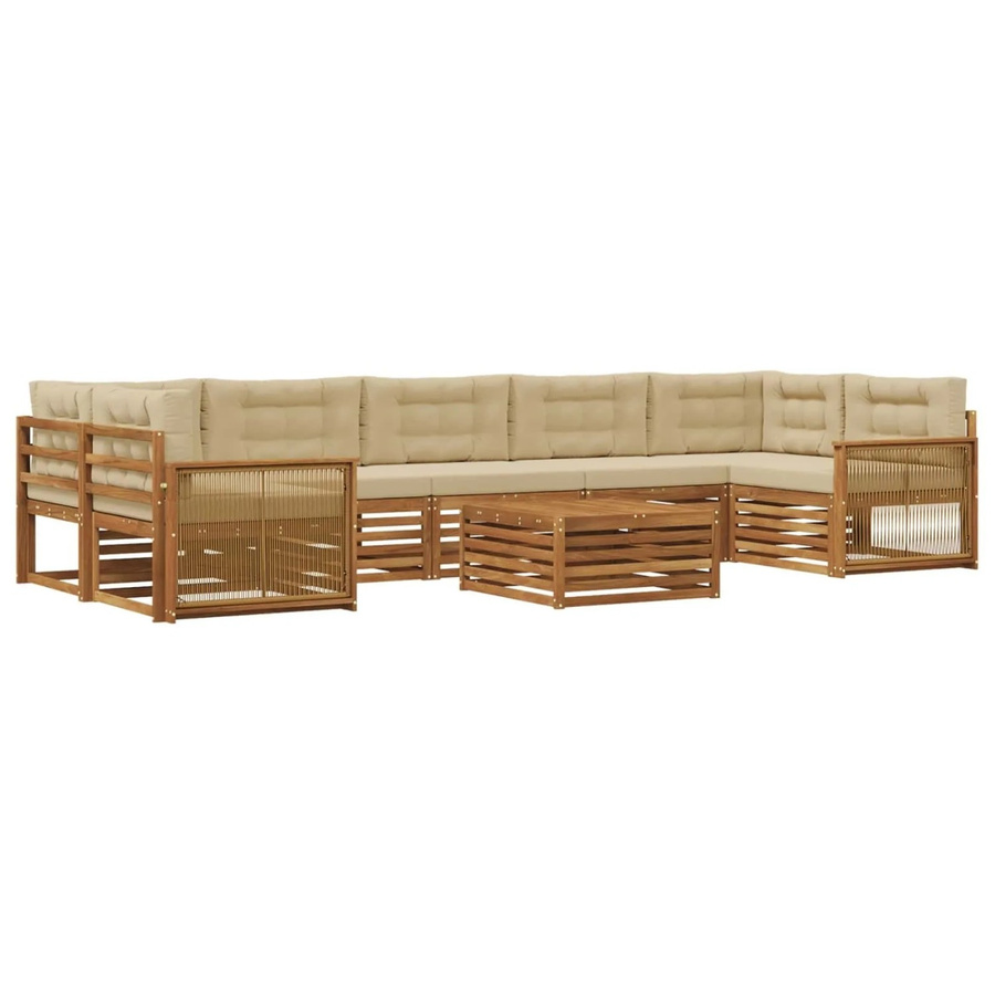 vidaXL Outdoor-Sofagarnitur in L-Form aus massivem Akazienholz mit 8 Kissen in Natur und Beige - Bild 2
