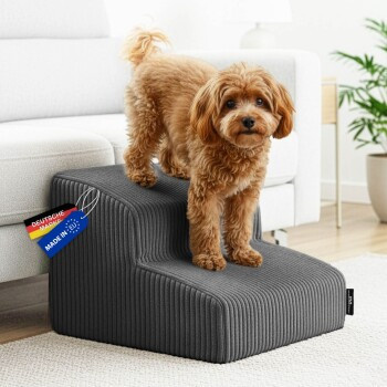 Rohrschneider Haustiertreppe mit abnehmbarem Cordbezug und rutschfester Unterseite in Dunkelgrau, B/T/H: 41,0 x 39,0 x 30,0 cm - Bild 2