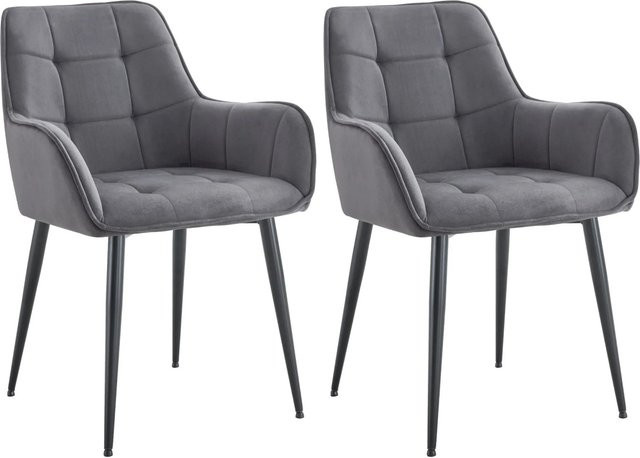 DELUKE 2er Set Esszimmerstühle BOKEL aus Samt in Dunkelgrau mit modernem Design, B/T/H: 58 x 62 x 86 cm - Bild 1
