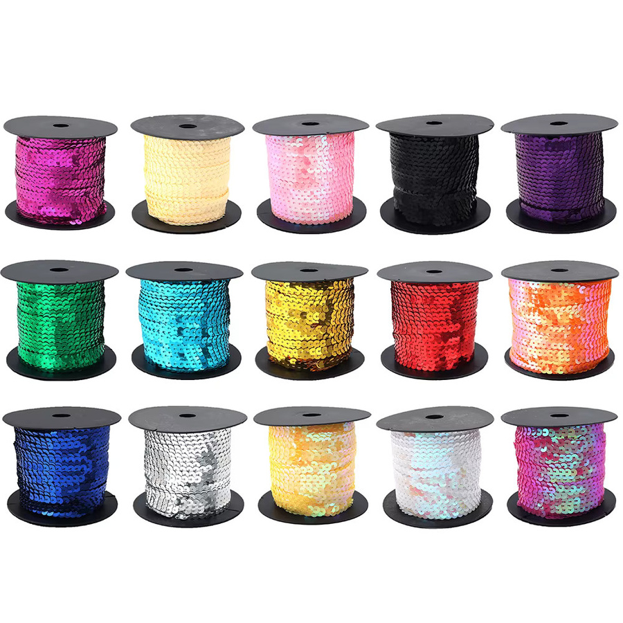 Bunte Glitzer-Paillettenbänder in Form von runden Pailletten für DIY-Projekte, Nähen und Dekoration, 1 Rolle, Mehrfarbig und Pink - Bild 1