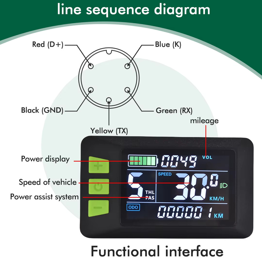 Mcezdy UART2 P3C LCD Display Dashboard Buntes LCD Panel für Elektrofahrräder, Farbe: Schwarz - Bild 3