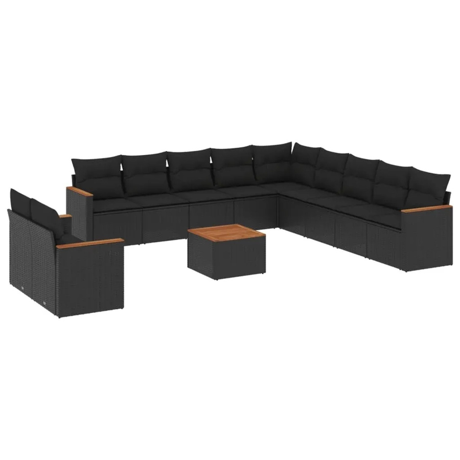 vidaXL 12-teilige Garten-Sofagarnitur aus Poly-Rattan und Akazienholz in Schwarz mit Kissen - Bild 2