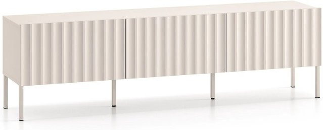TV-Lowboard Derriva von SELSEY in Kaschmir mit geriffelten Fronten und Soft-Close-Schubladen - Bild 1