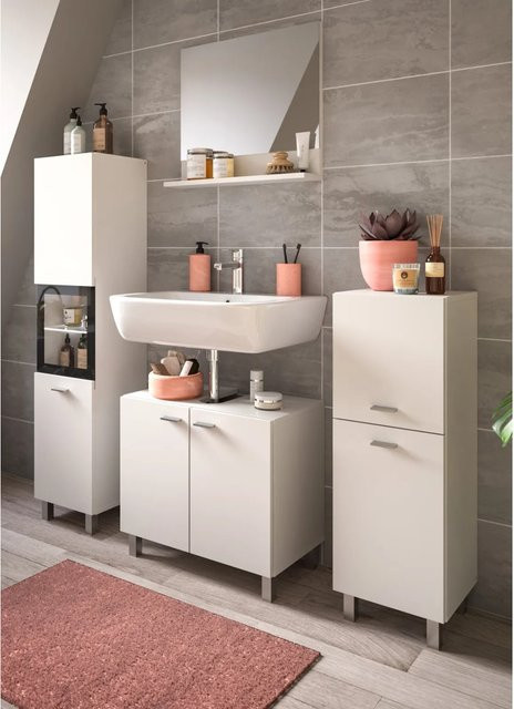 Inn.Furn Badmöbel-Set Lowell Weiß 4-teilig mit Spiegelschrank und Glasfronten, H x B x T: 137 x 186 x 33 cm - Bild 1