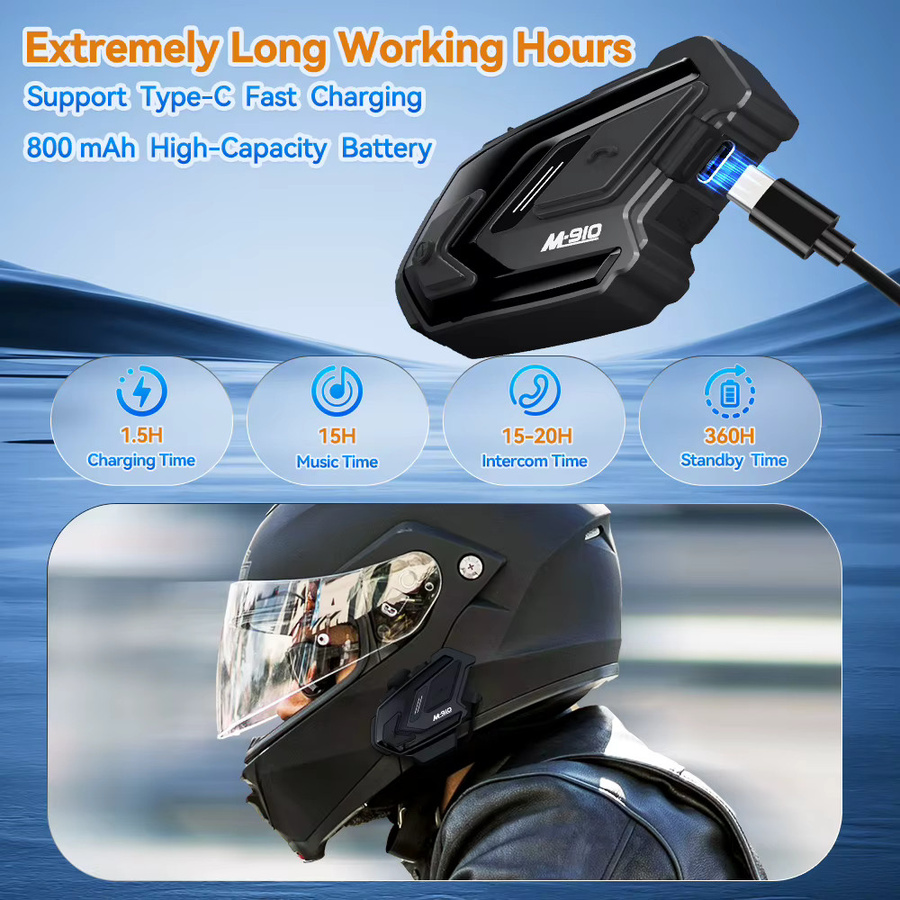 WAYXIN M910 Motorradhelm-Headset Bluetooth-Gegensprechanlage für 6 Fahrer in Schwarz mit Audio-Multitasking und wasserdichter Funktion - Bild 6