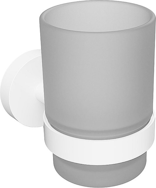 Brillantbad WHITE Glashalter aus Messing in Weiß mit Glas, B/T/H: 7,0 x 9,5 x 10,5 cm - Bild 1
