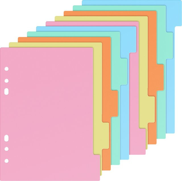 10-teiliges Trennwand-Set mit Indextafeln und Tabs für Dateiordner und Binder, A5, Mehrfarbig - Bild 1