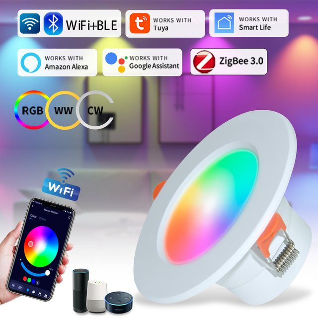 Tuya Smart WiFi Zigbee LED Downlight Weiß, rund, dimmbar, kompatibel mit Alexa und Google Home - Bild 1