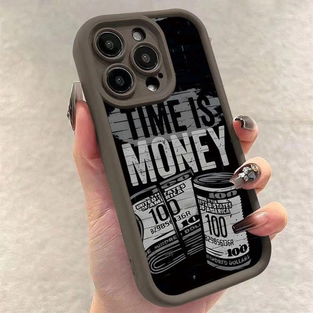Weiche Handyhülle für Apple iPhone mit Zeit ist Geld Aufdruck in Schwarz - Bild 1