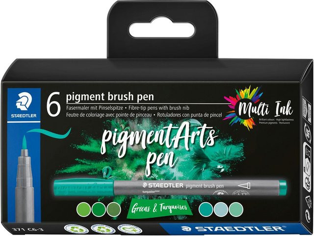 STAEDTLER Pigment Brush Pen Set in Grün und Türkis, 6er-Set - Bild 1