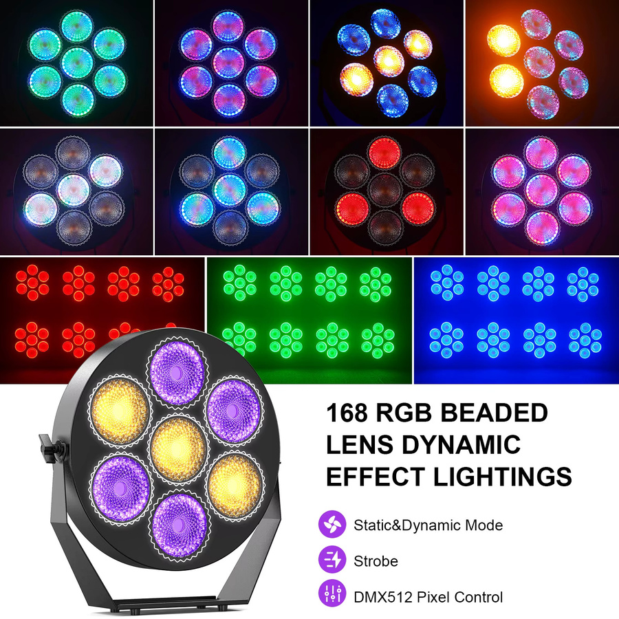 U'King RGB LED Retro Bühnenlicht in Gold/Messing mit 7x50W, DMX512 Strobe Effekt Lineares Vintagelicht für DJ, Disco und Show - Bild 2